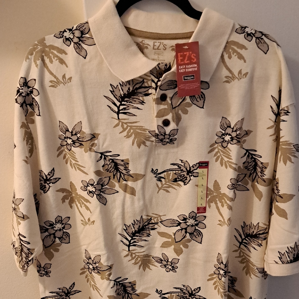 Haggar EZ's Floral Polo Shirt - Cream and Black